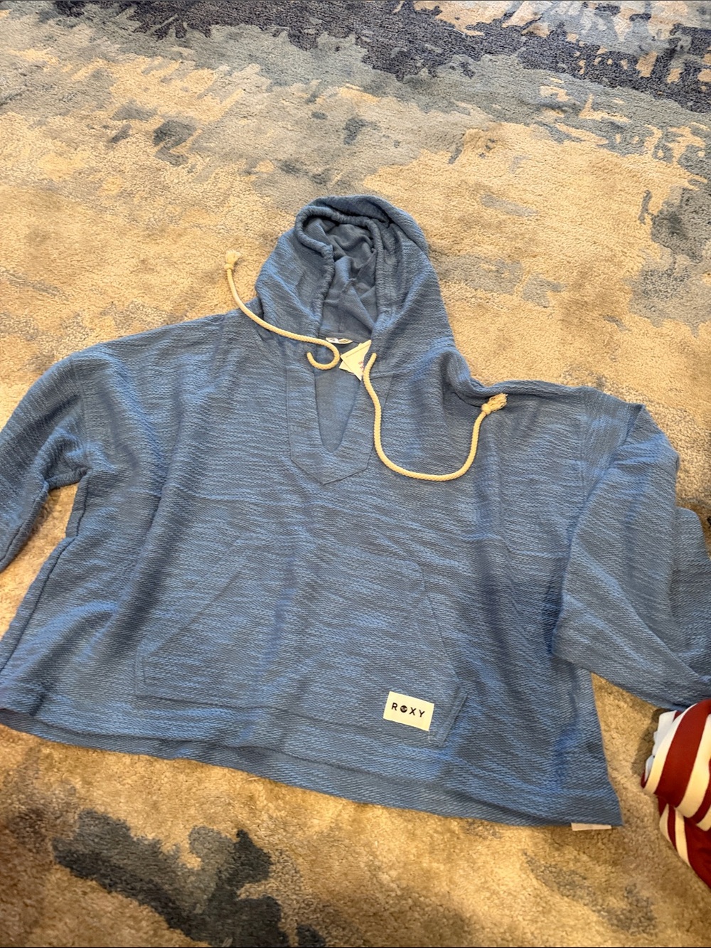 Roxy Light Blue Hooded Pullover with Cream Drawstring